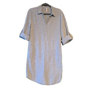 Nuthatch 100% Linen Shift Shirt Dress Womens Small Pale Blue Pockets Made In USA